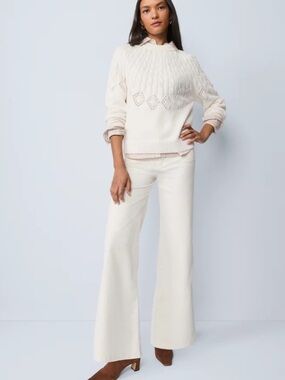 Ann Taylor Weekend Wide Leg Corduroy Pants Winter White Cords Women's 4